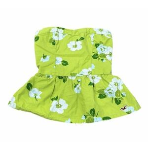 Vintage Y2K Hollister Tube Top Babydoll Floral Strapless Smocked Small Green
